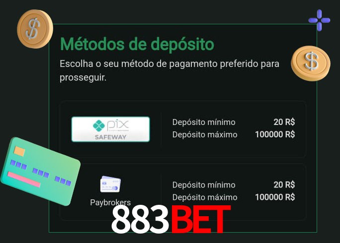 O cassino 883Bet oferece uma grande variedade de métodos de pagamento